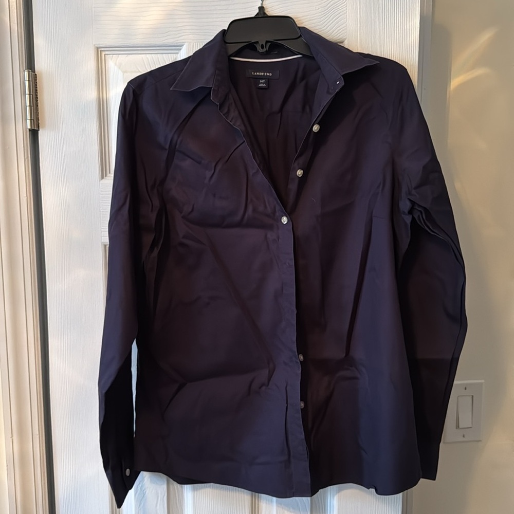 Lands’ End Oxford Shirt Women’s 14 Tall Navy Blue